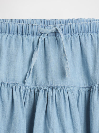 Açık Mavi Denim Tiered Şort Etek