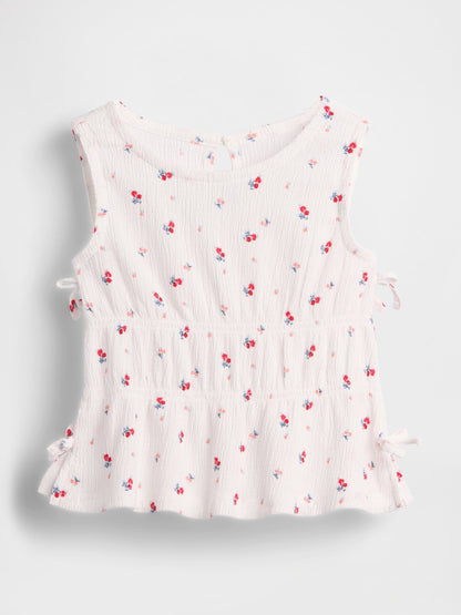 Beyaz Crinkle Örgü Fiyonk T-shirt