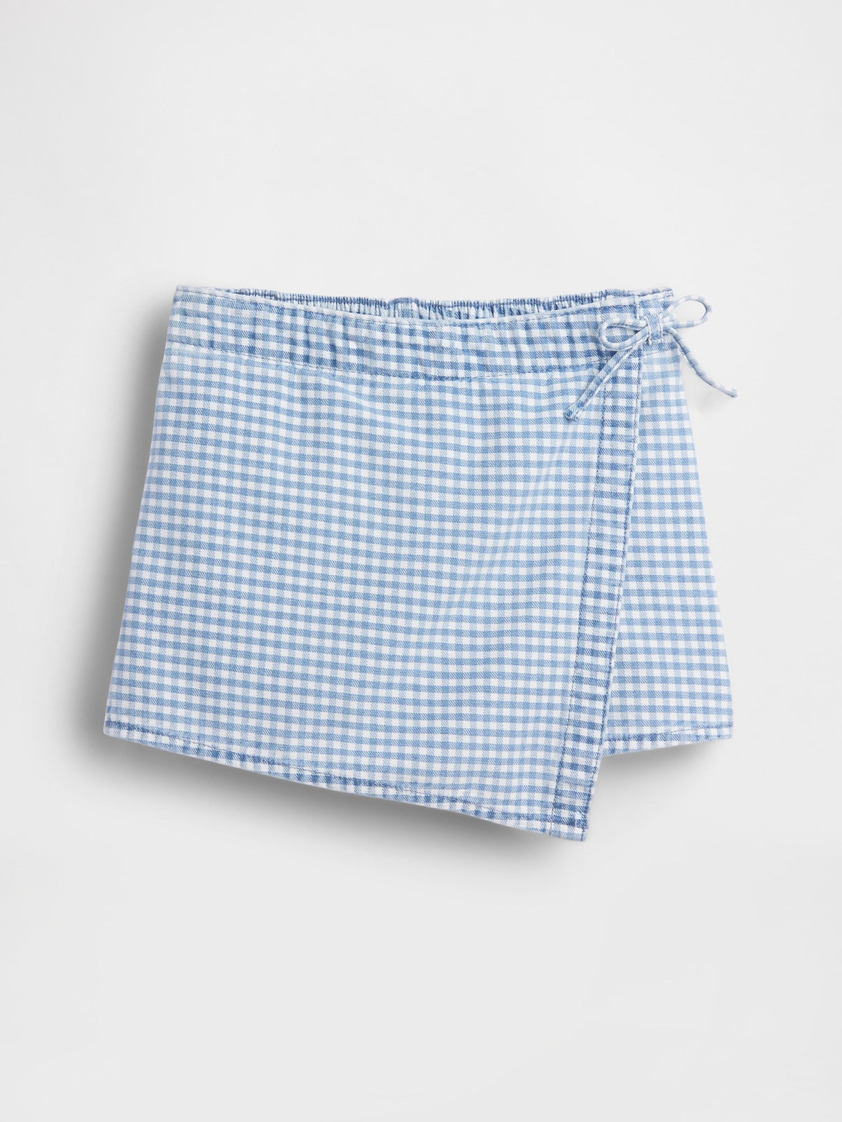 Mavi Gingham Denim Wrap-front Mini Şort Etek