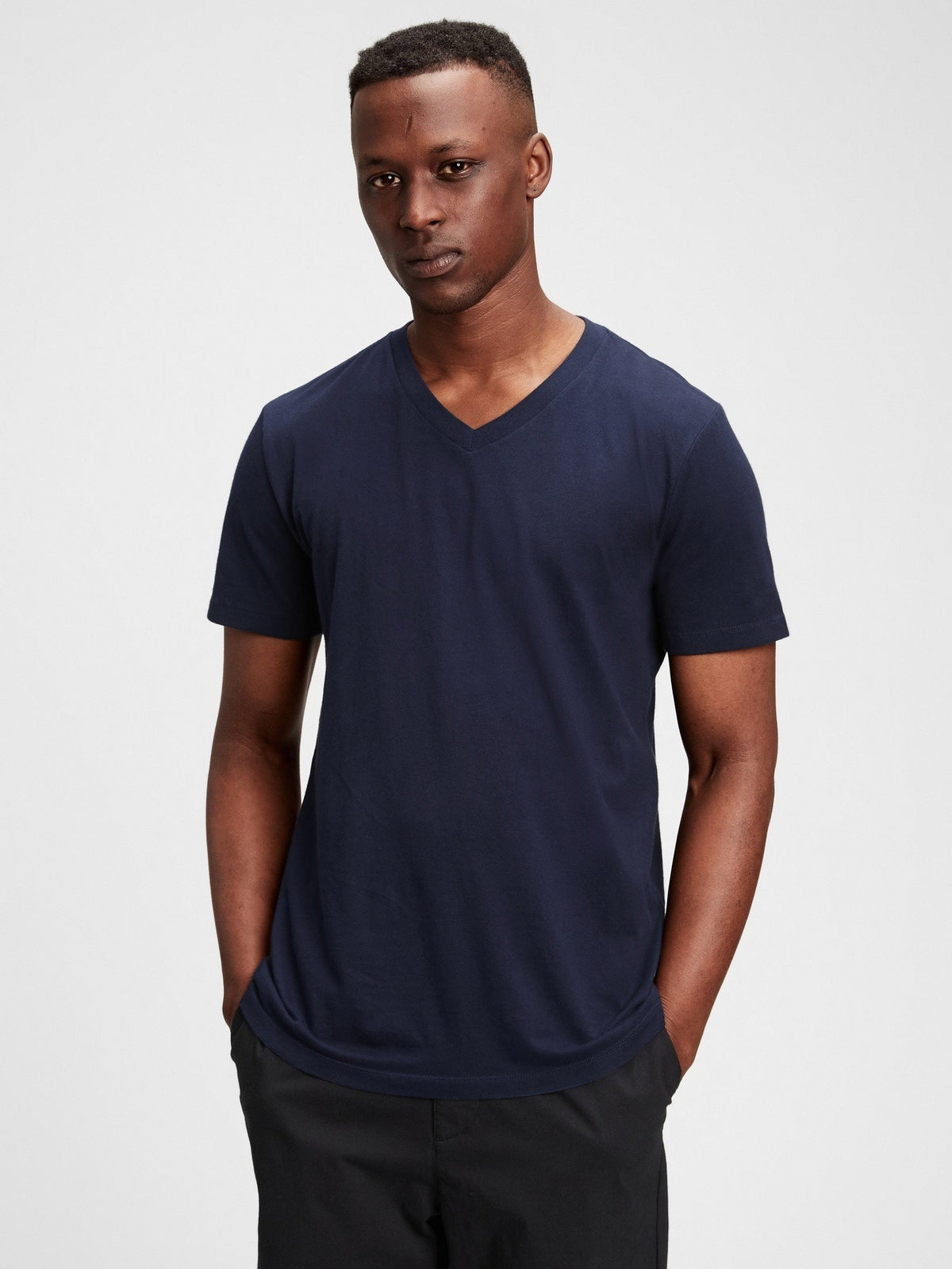 True Black Pamuklu Jersey V Yaka T-shirt