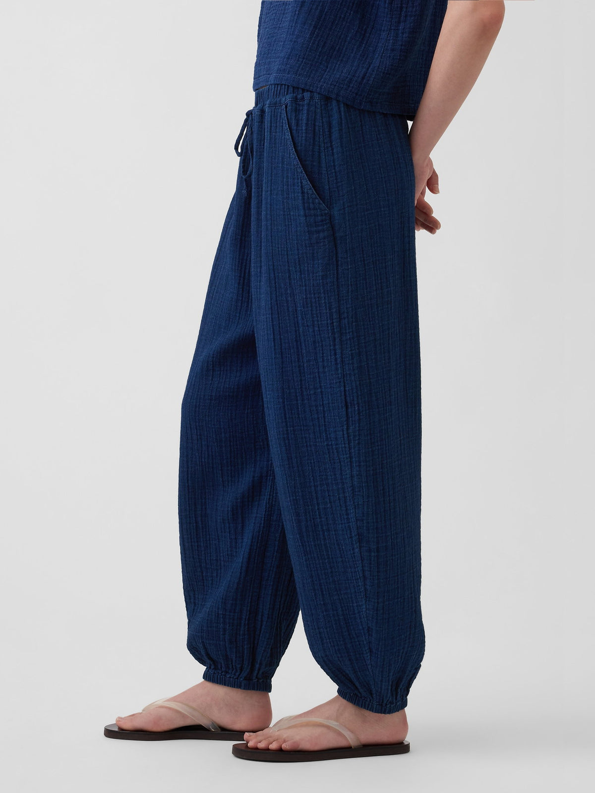 Koyu Mavi Pamuk Gauze Denim Easy Barrel Jogger Pantolon