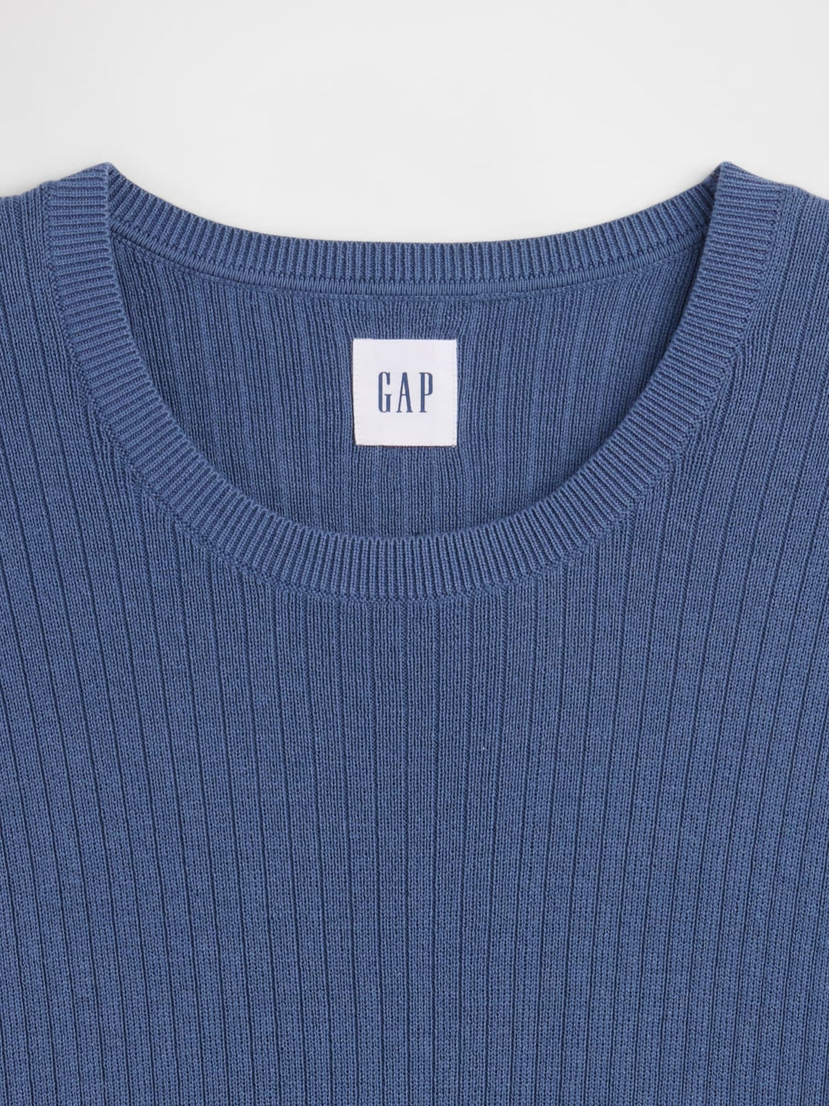 Mavi Ribbed Bisiklet Yaka Triko T-shirt
