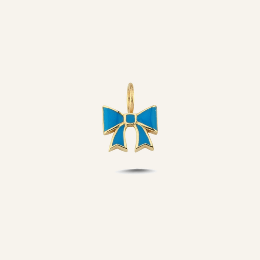 Blue Ribbon Kurdele Figürlü Mavi Mineli Altın Charm