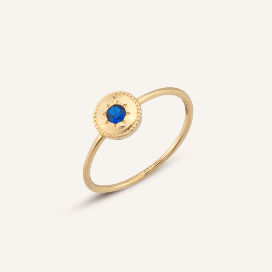 Nebula Safir Mavisi Renk Taşlı Altın Yüzük