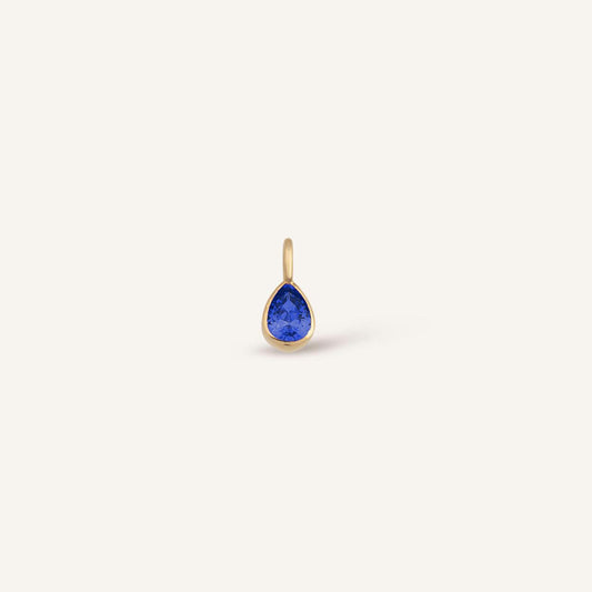 Bright Blue Safir Renk Damla Taşlı Tek Taş Altın Charm