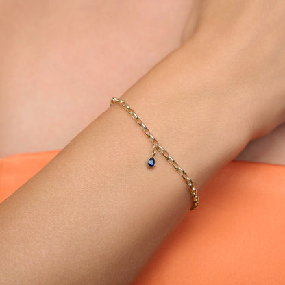 Bright Blue Safir Renk Damla Taşlı Tek Taş Altın Charm