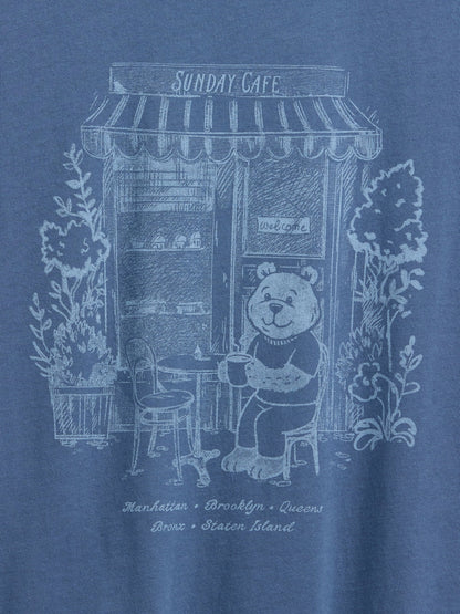 Koyu Mavi Grafik Baskılı T-shirt