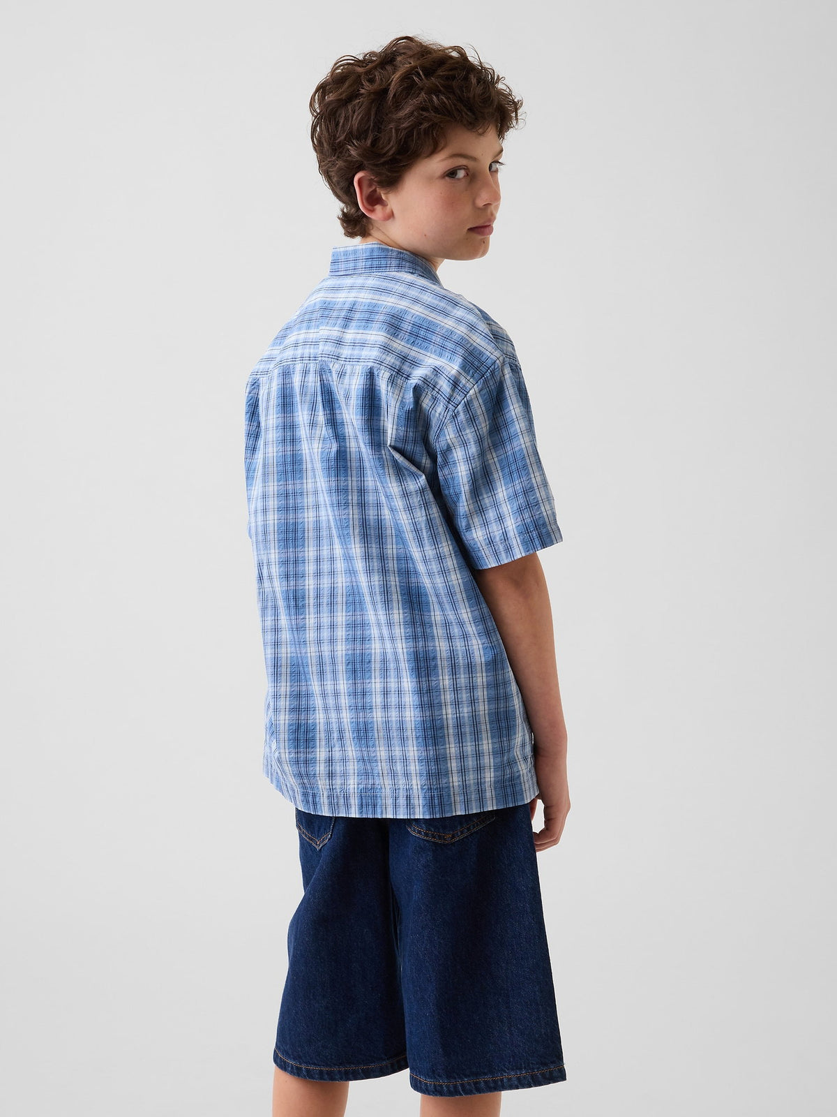 Mavi Kids Textured Ekoseli Relaxed Tatil Gömleği