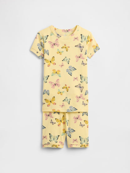 Sarı %100 Organik Pamuk Desenli Pijama Takımı