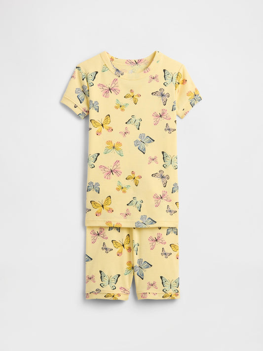 Sarı %100 Organik Pamuk Desenli Pijama Takımı