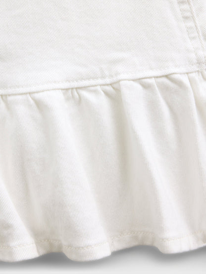 Beyaz Denim Volanlı Mini Etek