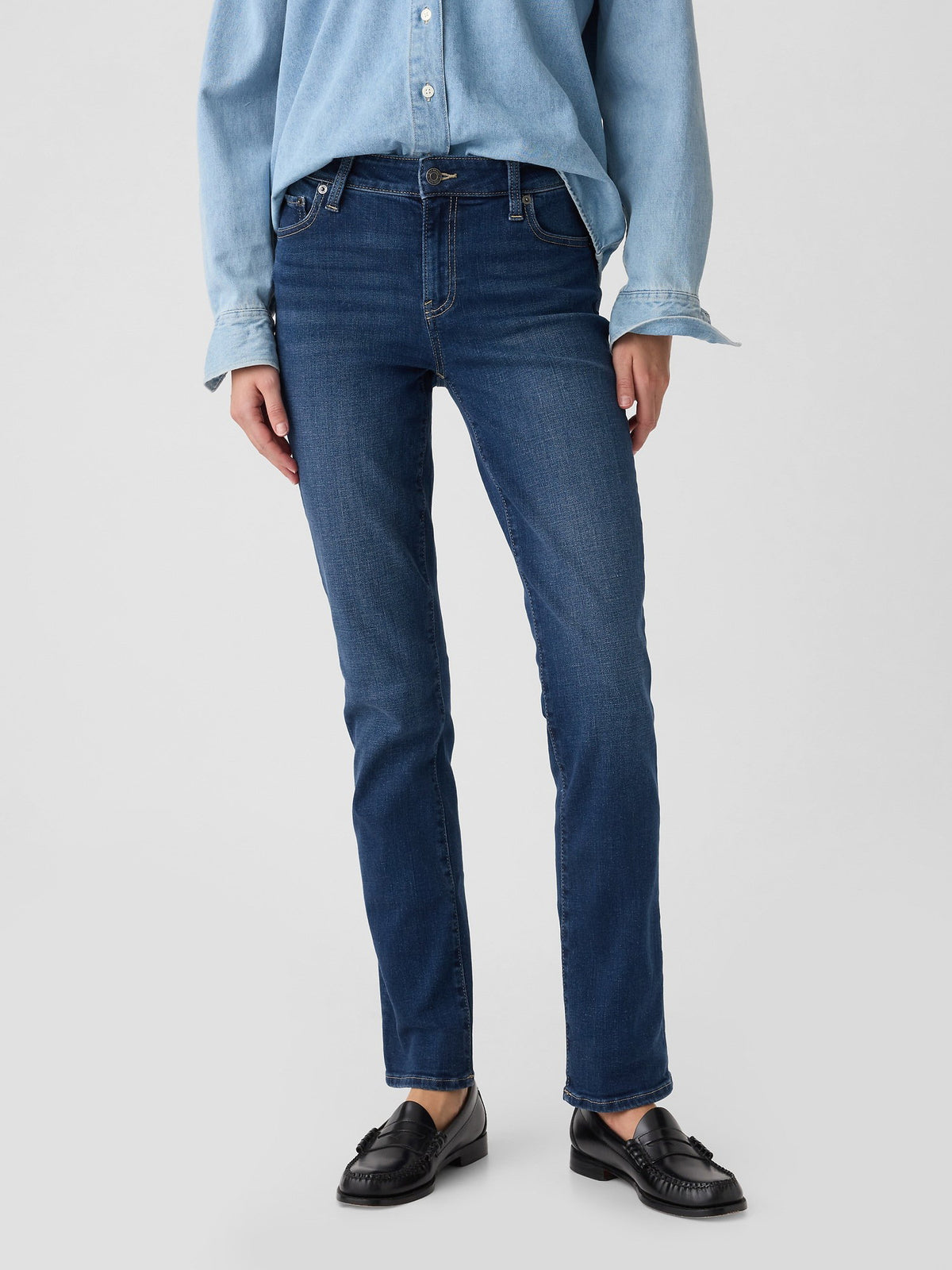 Koyu Mavi Mid Rise Straight Jean Pantolon