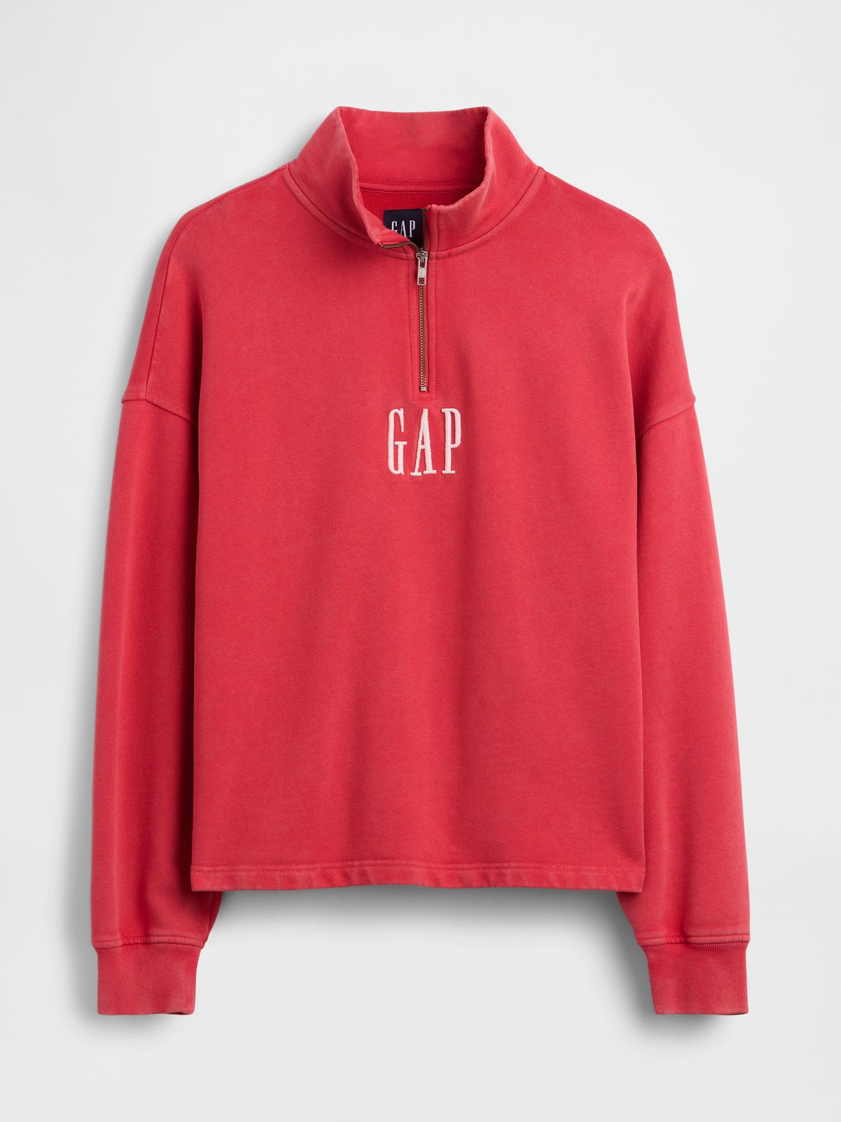 Kırmızı Heavyweight Oversized Logo Yarım Fermuarlı Sweatshirt