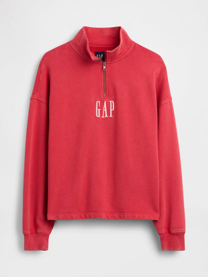 Kırmızı Heavyweight Oversized Logo Yarım Fermuarlı Sweatshirt