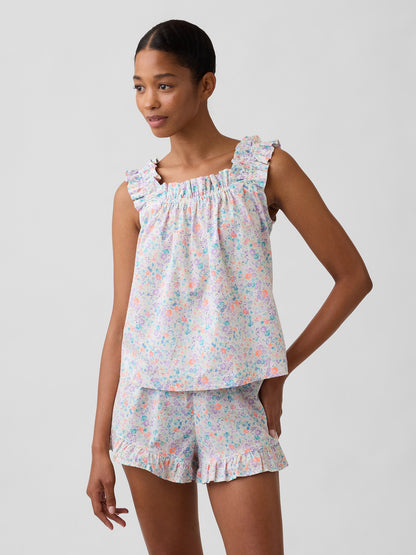 Çok Renkli Fırfırlı Poplin Pijama Üst