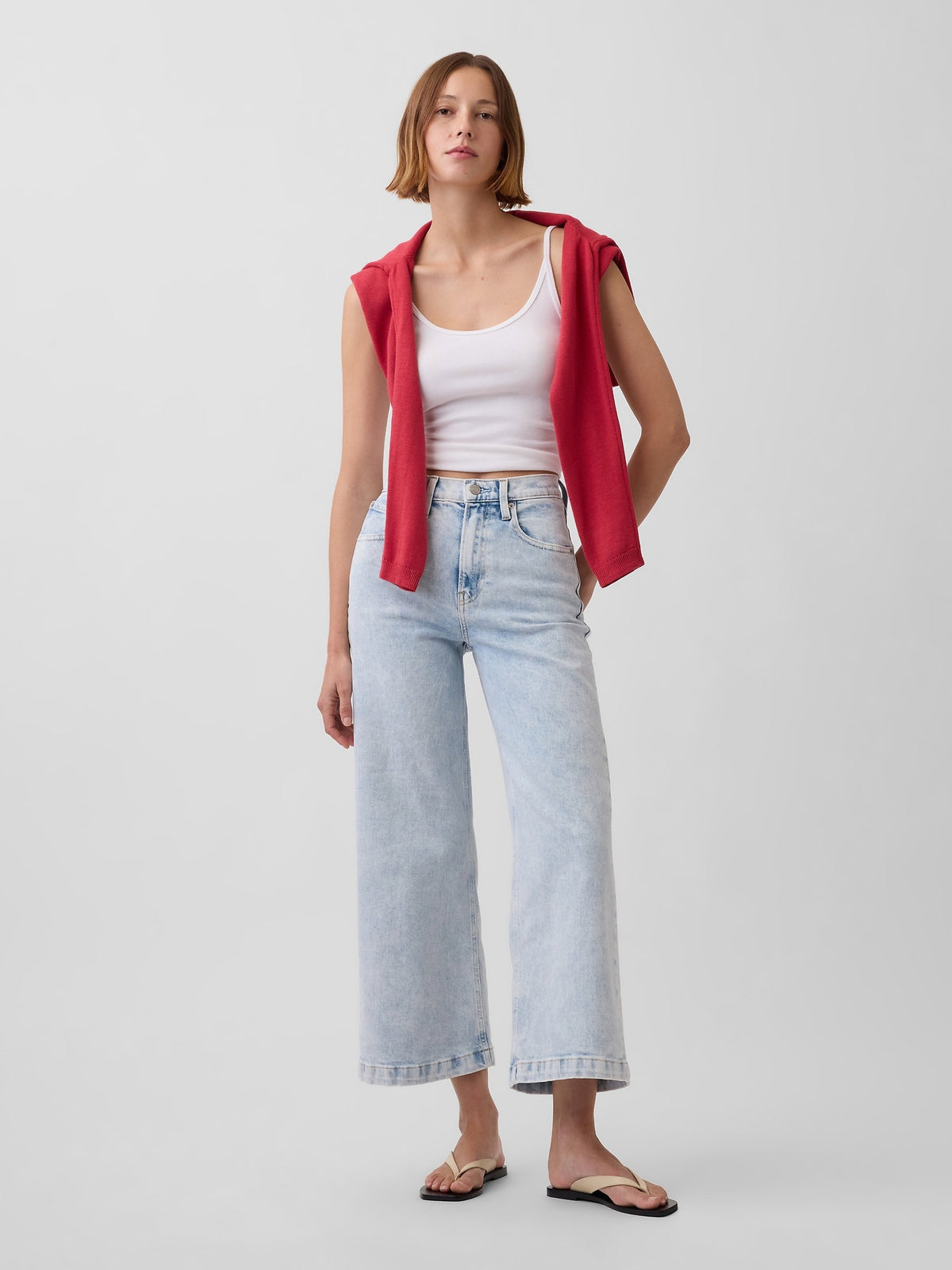 Açık Mavi High Rise Stride Wide-leg Ankle Jean Pantolon