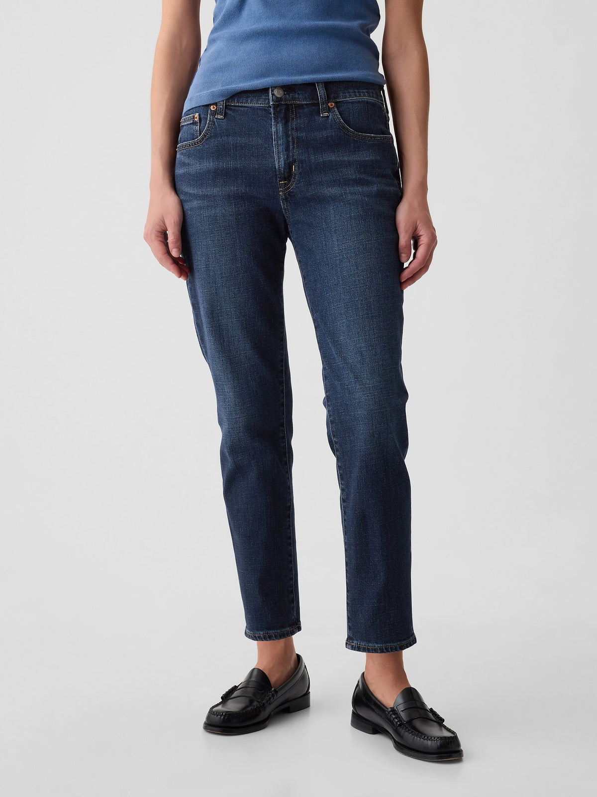 Koyu Mavi Mid Rise Girlfriend Jean Pantolon