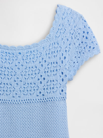 Açık Mavi Crochet Triko Elbise