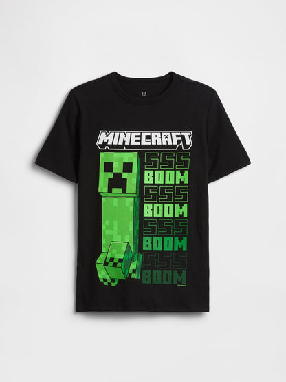Siyah Minecraft Grafik Baskılı T-shirt