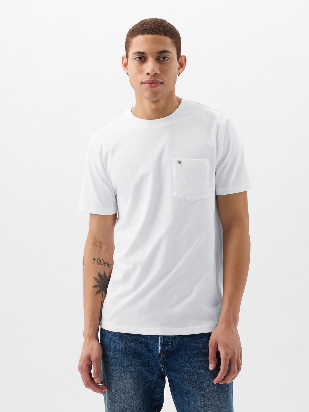 Beyaz Organik Pamuk Cepli T-shirt