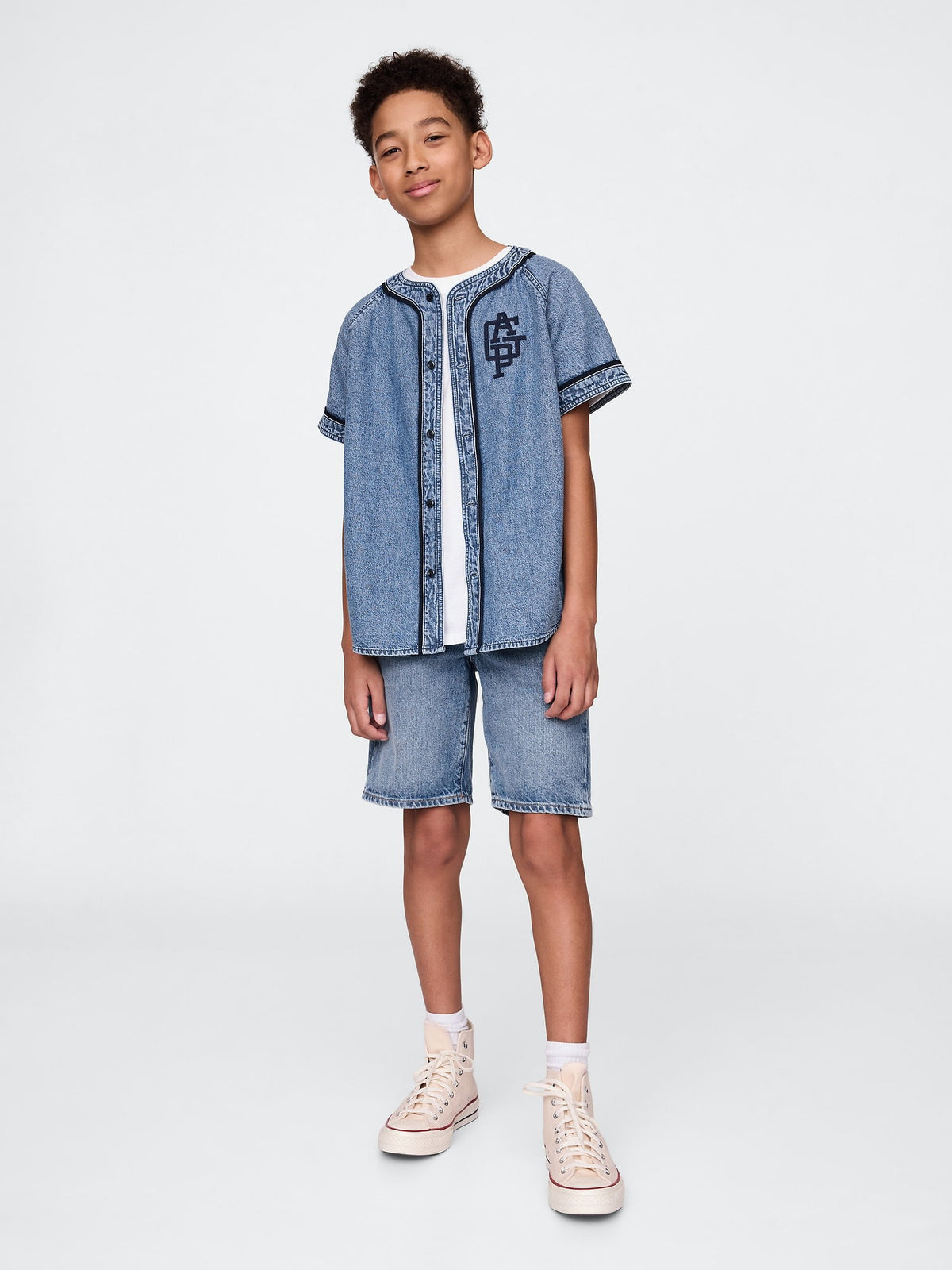 Denim Mavi Denim Gap Logo Beyzbol Jersey Gömlek