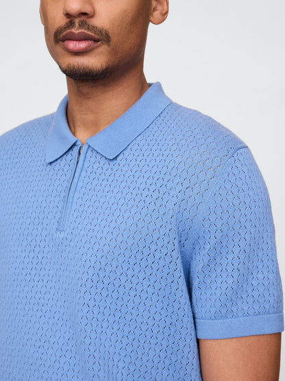 Mavi Kroşe Örgü Polo Yaka T-shirt