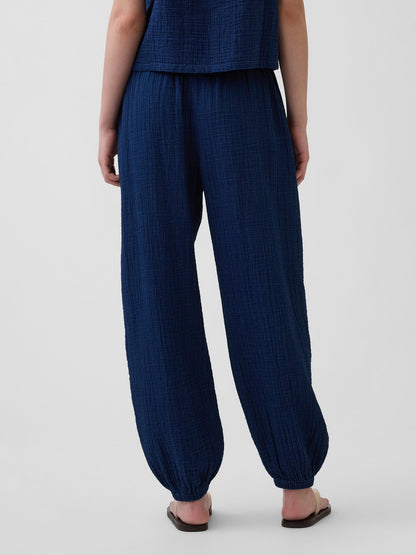 Koyu Mavi Pamuk Gauze Denim Easy Barrel Jogger Pantolon