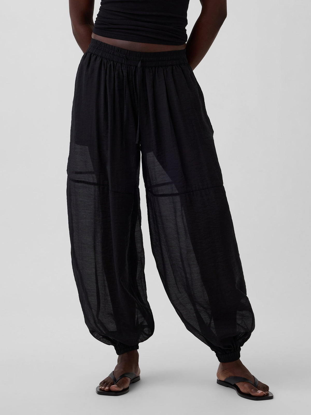 Siyah Sheer Paraşüt Pantolon