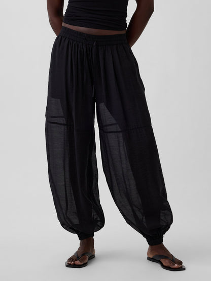 Siyah Sheer Paraşüt Pantolon
