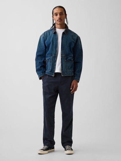 Lacivert Keten Pamuk Karışımlı Relaxed Straight Pantolon