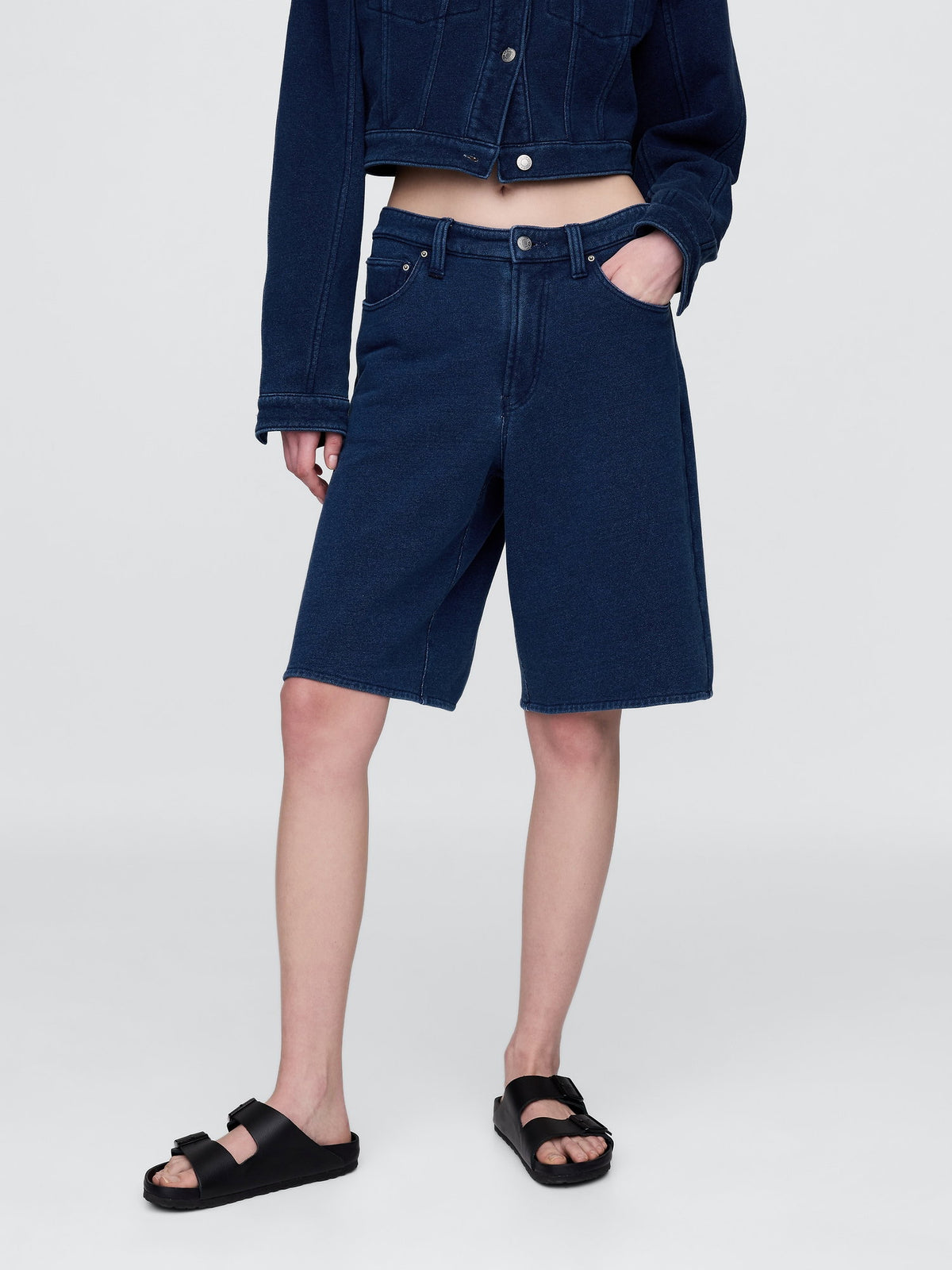 Lacivert 11 Mid Rise Fransız Havlu Kumaş Denim Şort