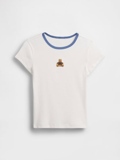 Beyaz Işlemeli Fitilli T-shirt