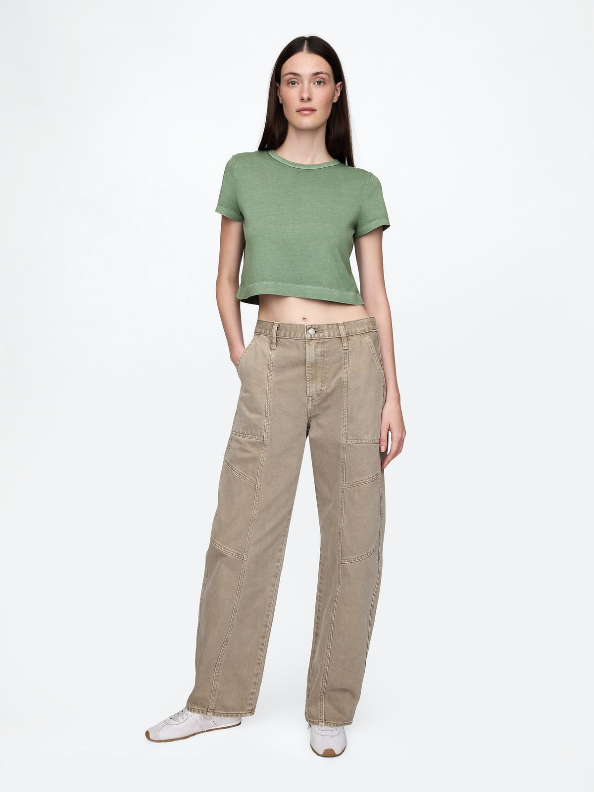 Yeşil %100 Organik Pamuk Vintagesoft Crop T-shirt