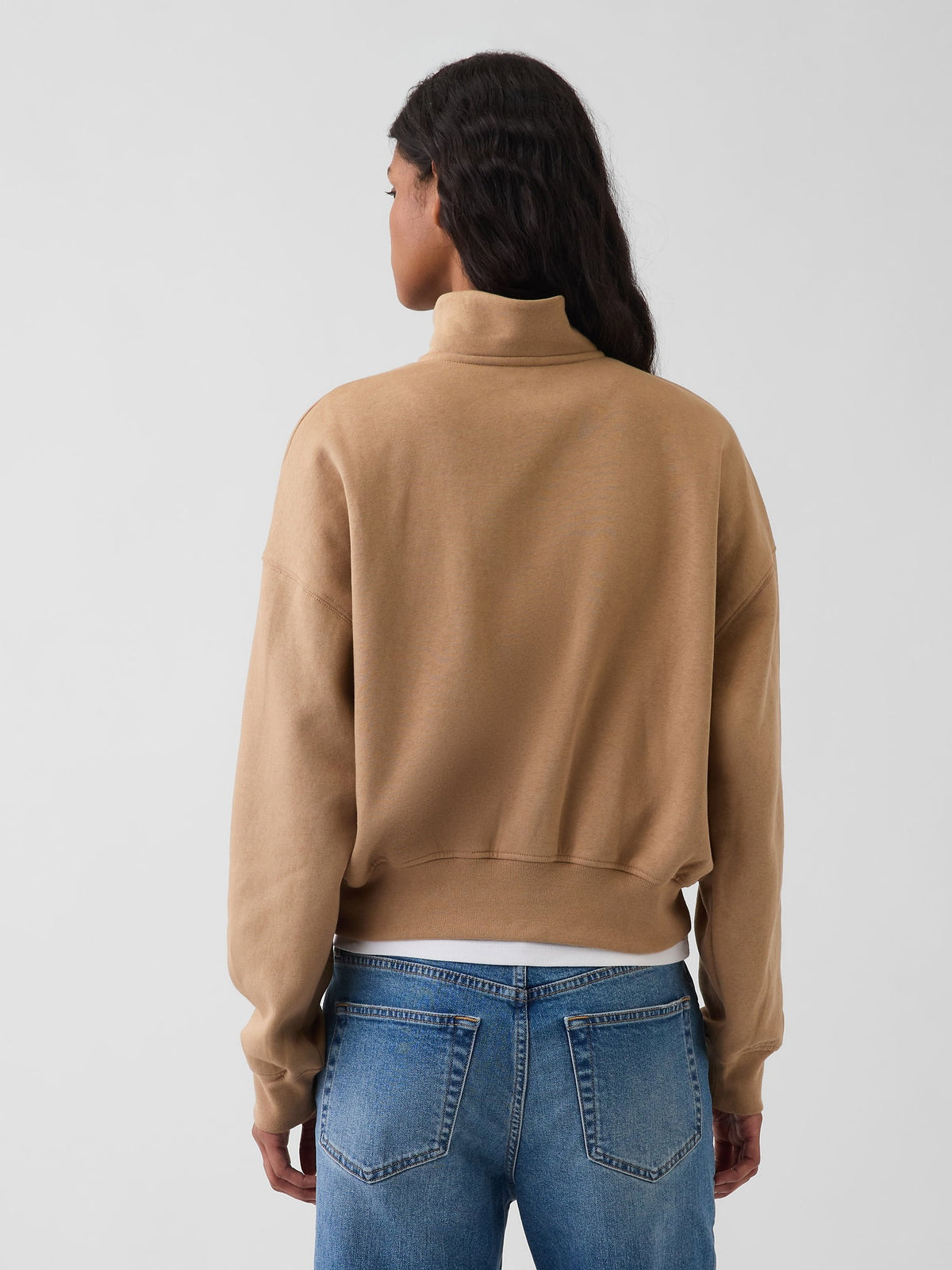 Açık Kahverengi Vintagesoft Oversized Yarım Fermuarlı Wedge Sweatshirt