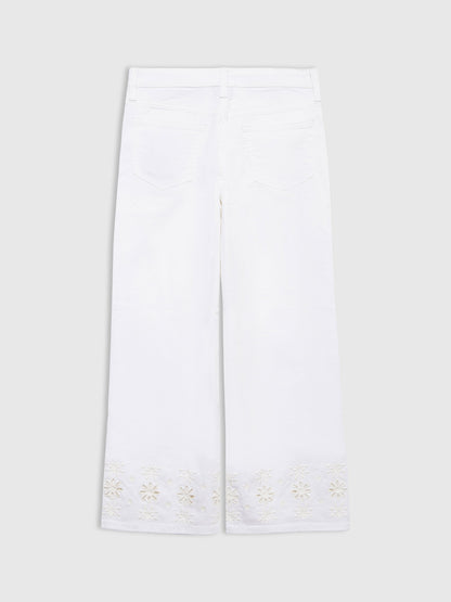 Beyaz Wide-leg Dantel Işlemeli Pantolon