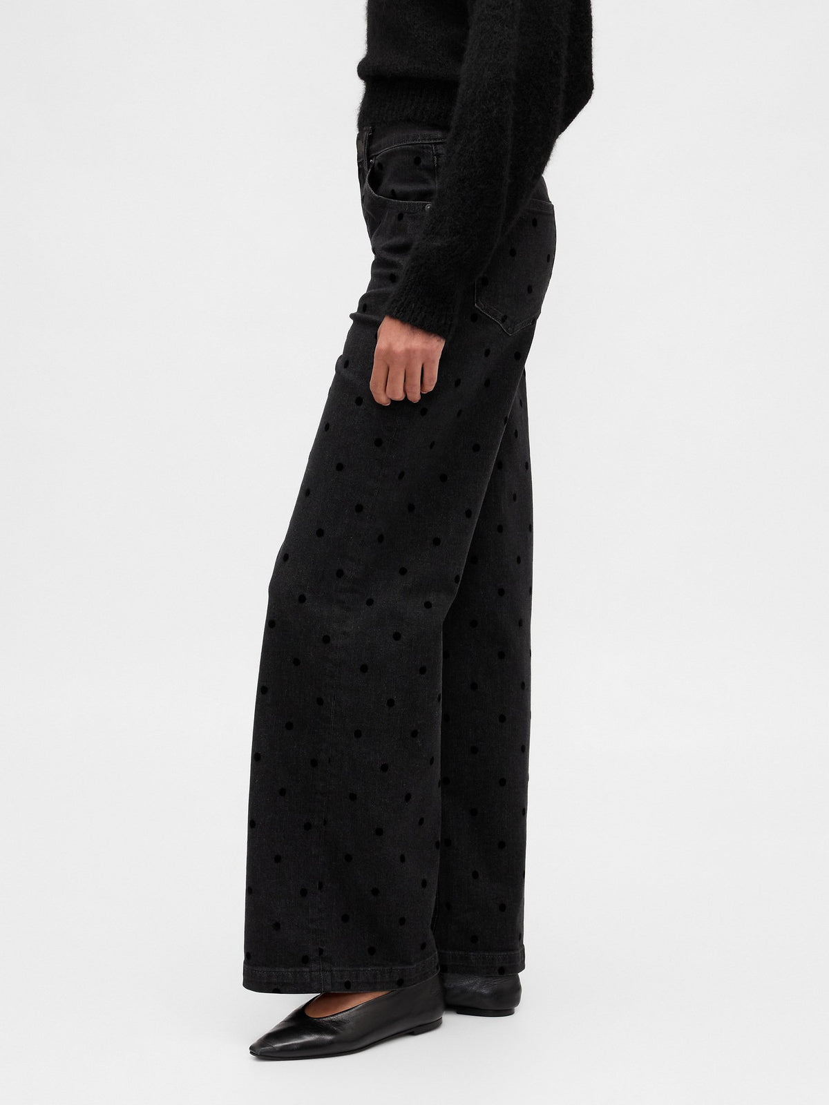 Siyah High Rise Stride Wide-leg Jean Pantolon