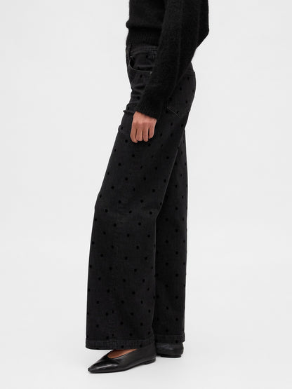 Siyah High Rise Stride Wide-leg Jean Pantolon
