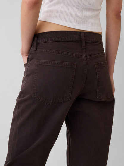 Kahverengi Mid Rise Straight Taper Jean Pantolon