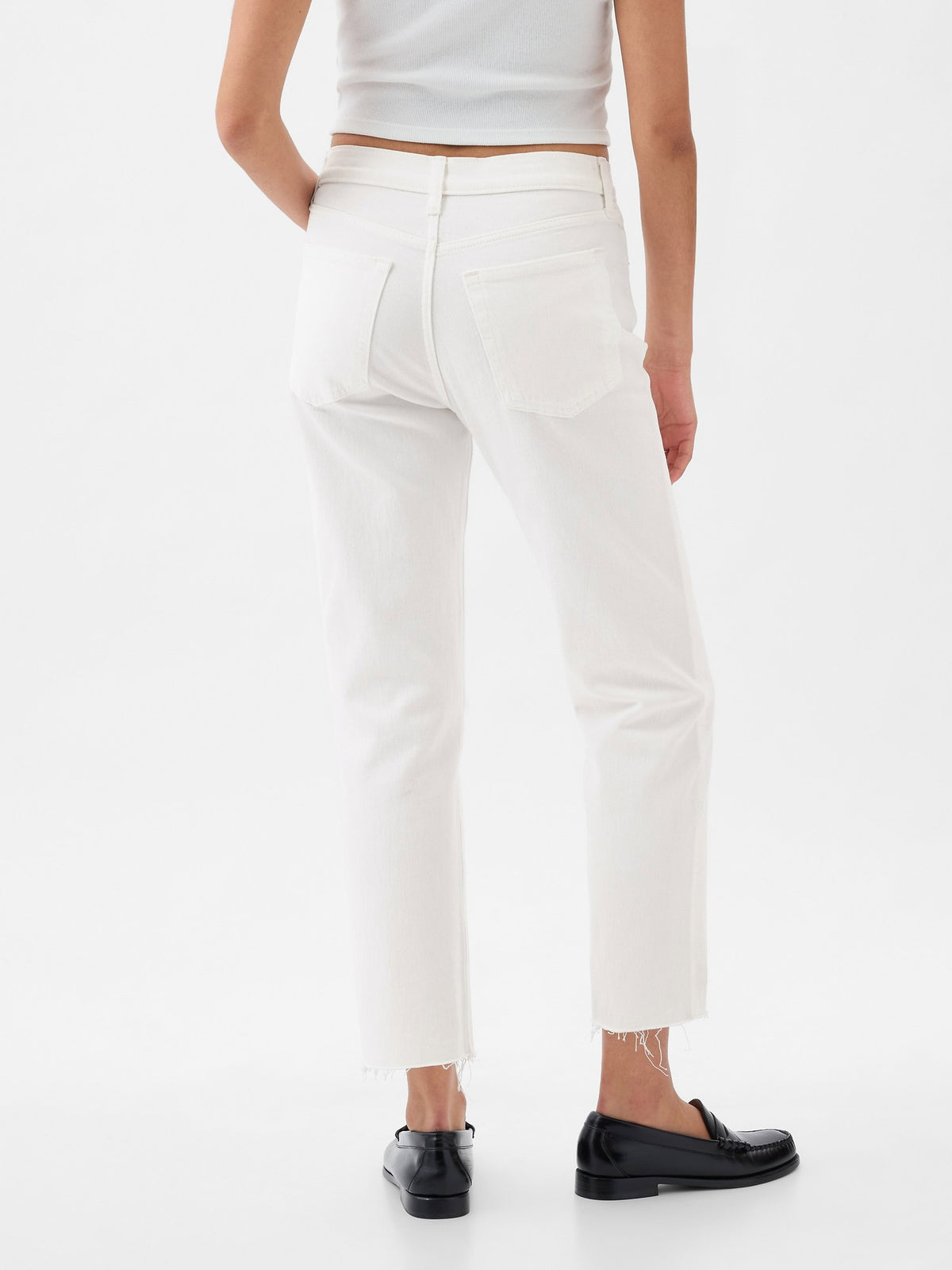 Beyaz High Rise Cheeky Straight Jean Pantolon