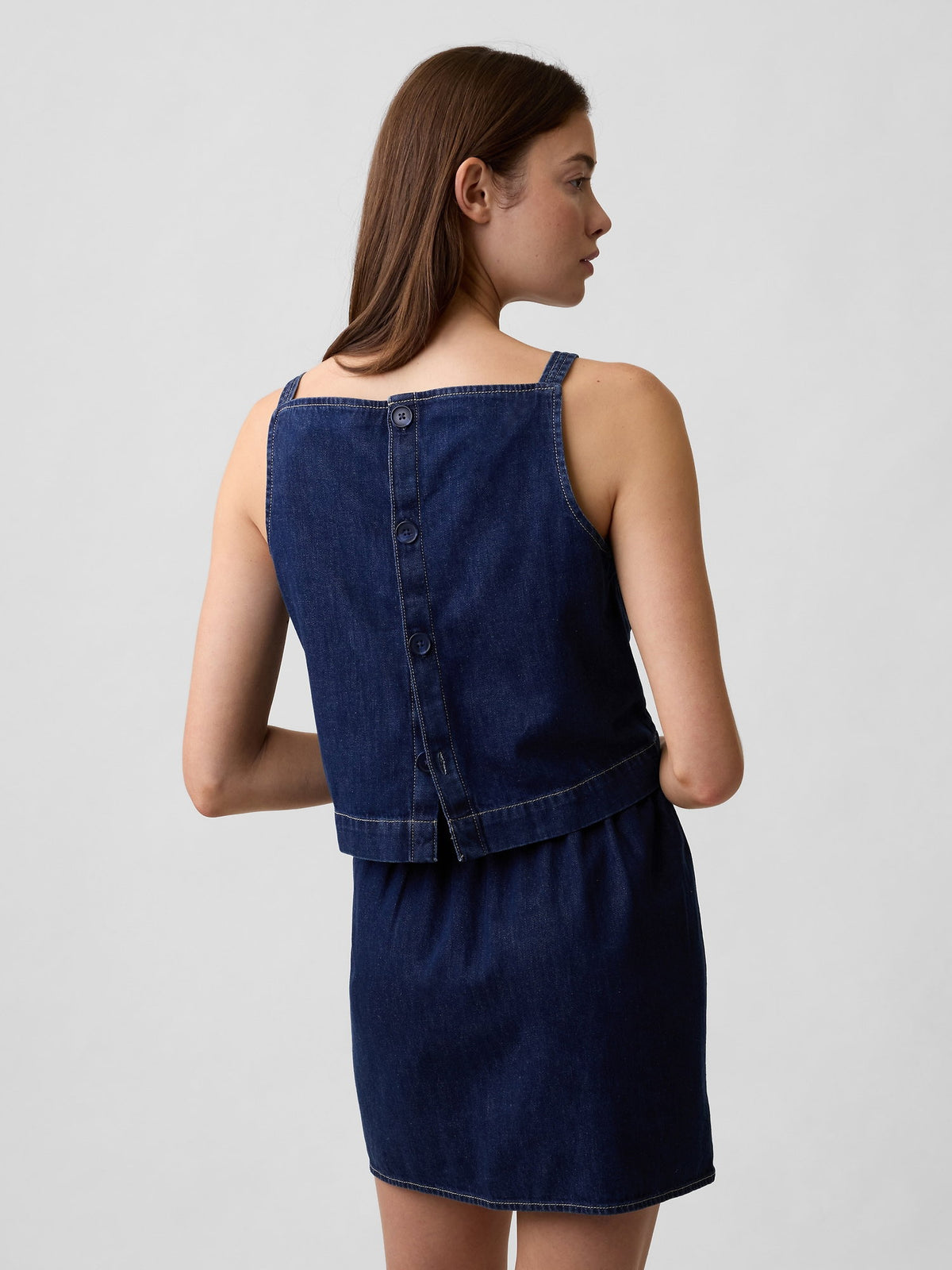 Koyu Mavi Denim Shell Kolsuz Bluz
