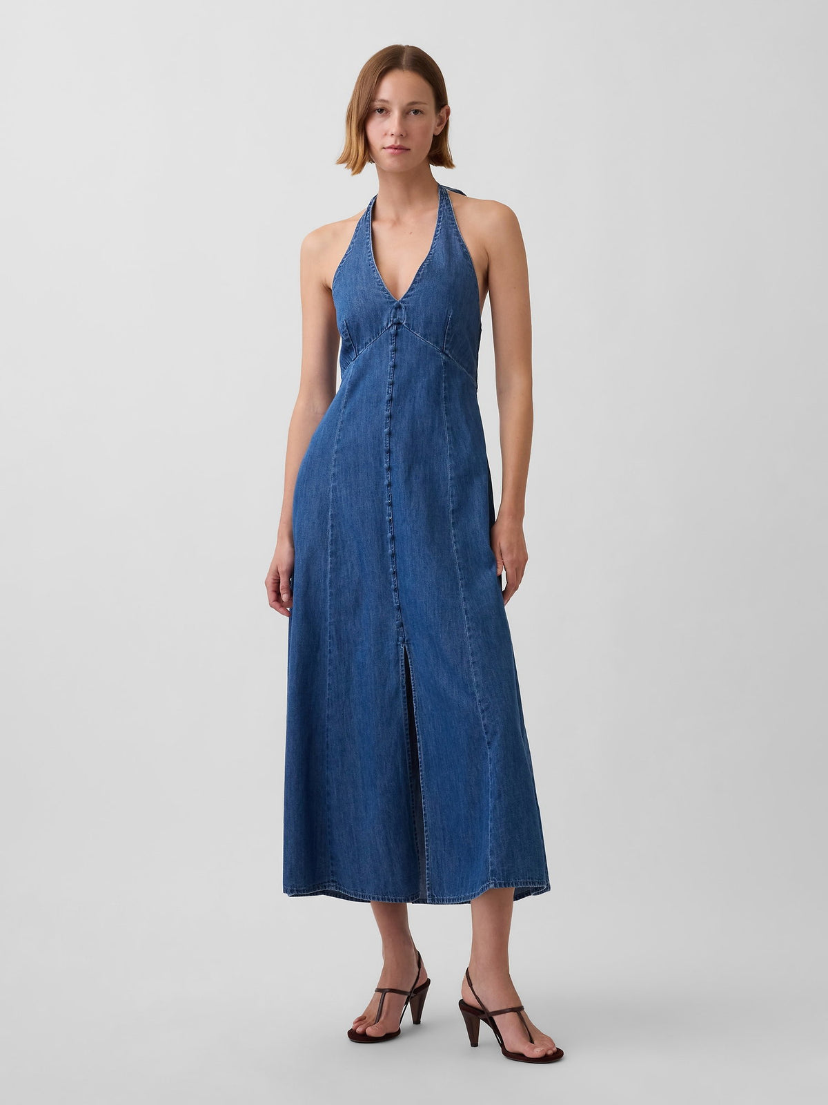 Mavi Denim Seamed Halter Maxi Elbise