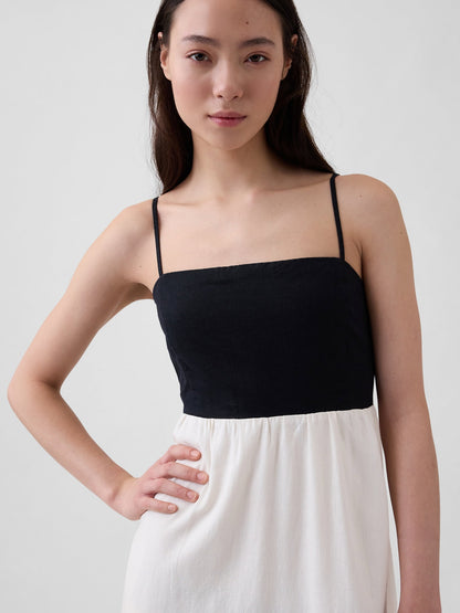 Beyaz Keten Karışımlı Empire Waist Maxi Elbise