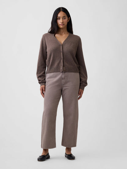 Açık Kahverengi Low Slung Relaxed Straight Crop Jean Pantolon