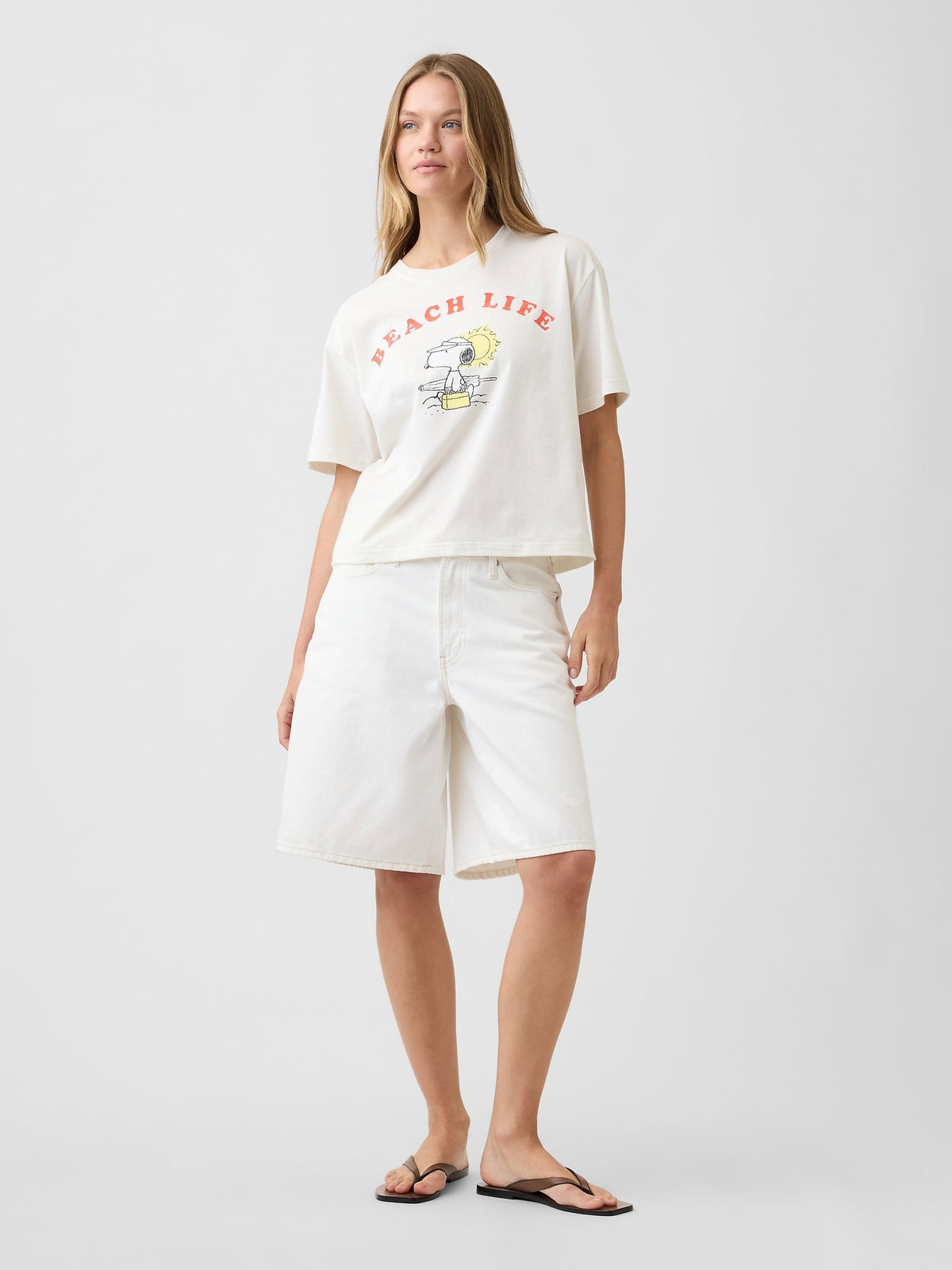 Beyaz Peanuts Oversized Grafik Baskılı T-shirt
