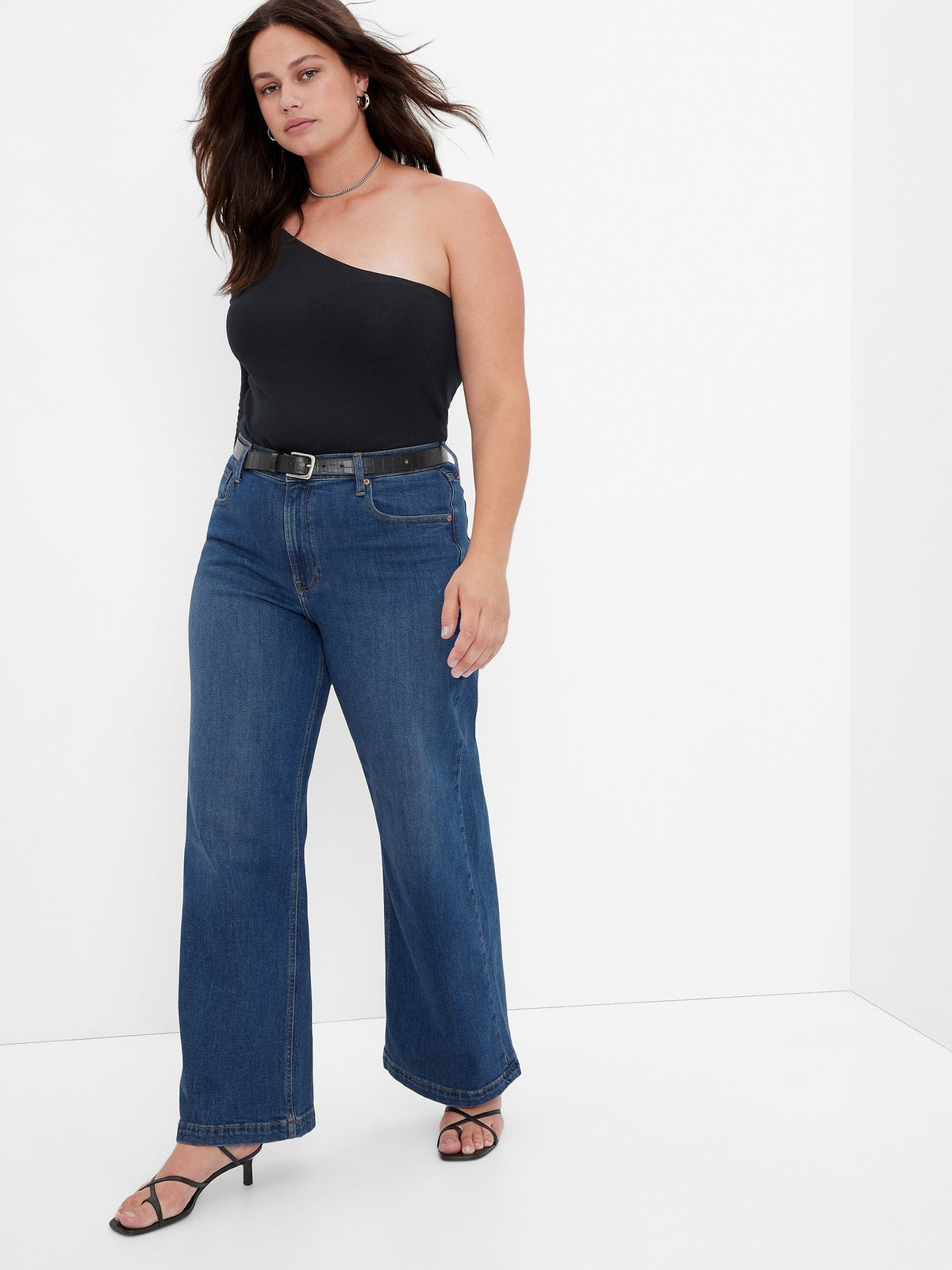 Koyu Mavi High Rise Stride Wide-leg Jean Pantolon
