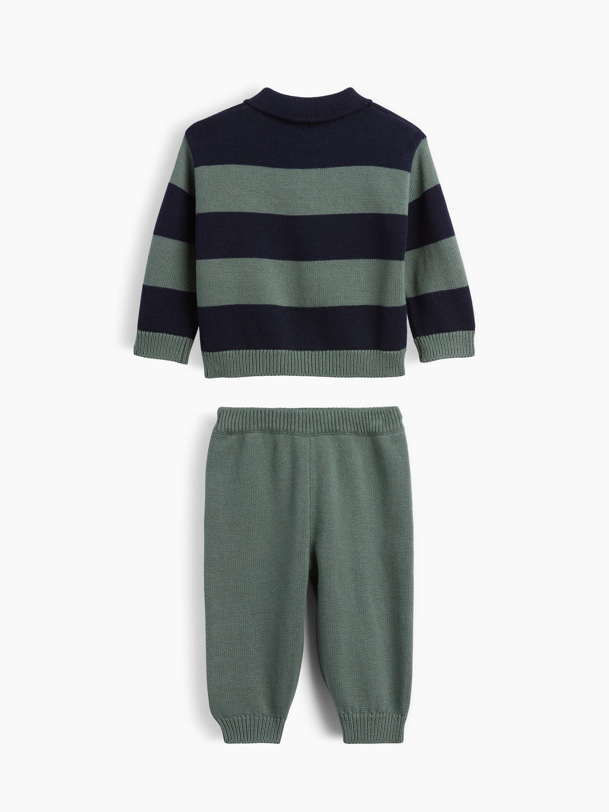 Lacivert Bebek Çizgili Polo Kazak Outfit Set