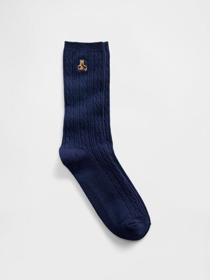 Lacivert Brannan Bear Cable-knit Crew Çorap
