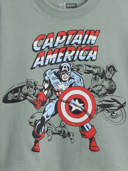 Yeşil Marvel Oversized Grafik Baskılı T-shirt