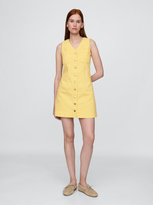 Sarı Denim Mini Elbise