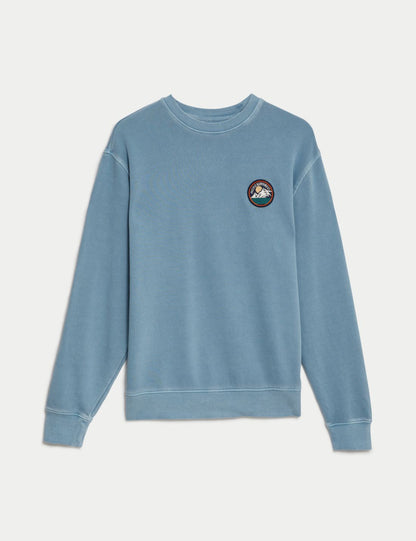 Saf Pamuklu Yuvarlak Yaka Sweatshirt